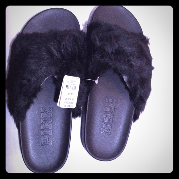 PINK Victoria's Secret Shoes - Pink Victoria Secret Fur Slides